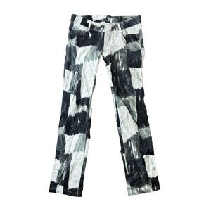 Norma Kamali Black & White Abstract Paint Canvas Mid-Rise Denim Jeans – Size 4